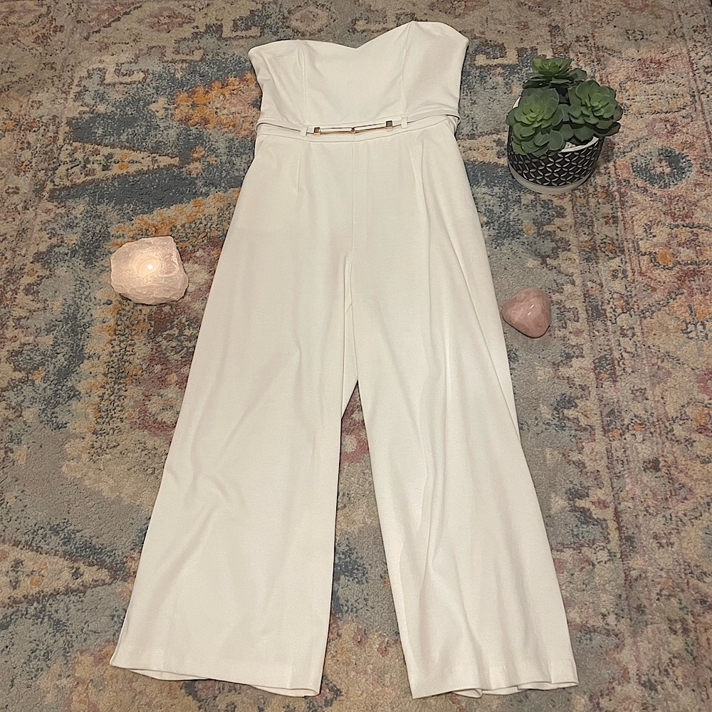 Strapless formal off white jumpsuit